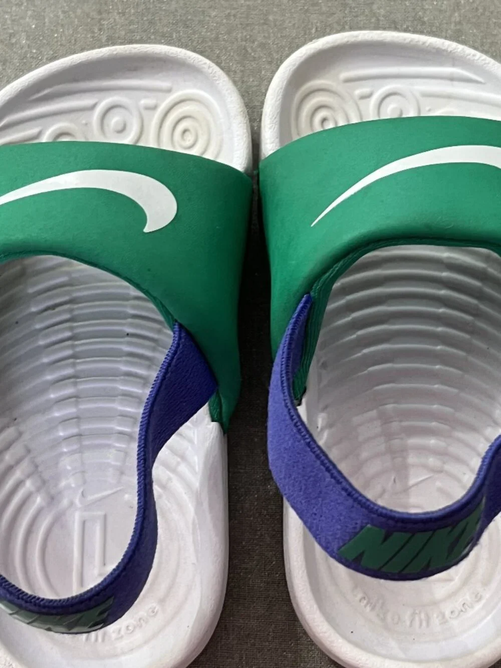 NIKE Kawa Slides Toddler 5C Boy Green Purple Strap Sandal Slides BV1094-300